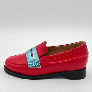 Red Classic Strap Loafers Round Closed Toe Slip On Pumps Block Low Heels Shoes